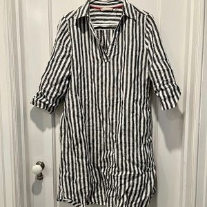 Soft Surroundings Women's White & Black Striped Linen Shirt Dress Size Medium